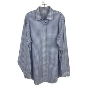 Brooks Brothers Regent Men's Shirt 17.5/37 Blue White Check Non-Iron Button Up